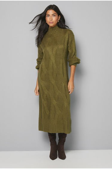 Relaxed Chunky Cable Midi Knitted Dress