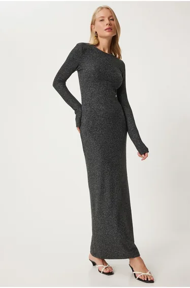 Women's Anthracite Body-hugging Midi Knit Dress