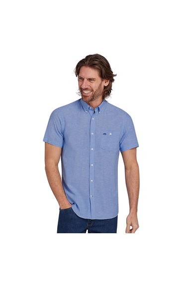 Raging Bull Mens Linen Short-Sleeved Shirt (Pack of 2) - Chambray/White