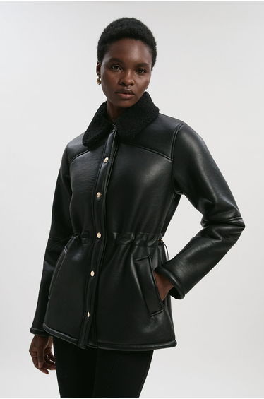 Faux Fur Collar Waisted Coat