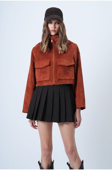 Women's Tile Double Pocket Raglan Sleeve Velvet Jacket