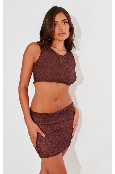 Chocolate Metallic Jersey Racer Open Back Crop Top