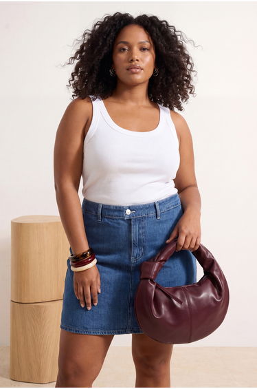 Dark Blue High Elastic Waist Mini 100% Cotton Non-Stretch Denim Shorts Skirt