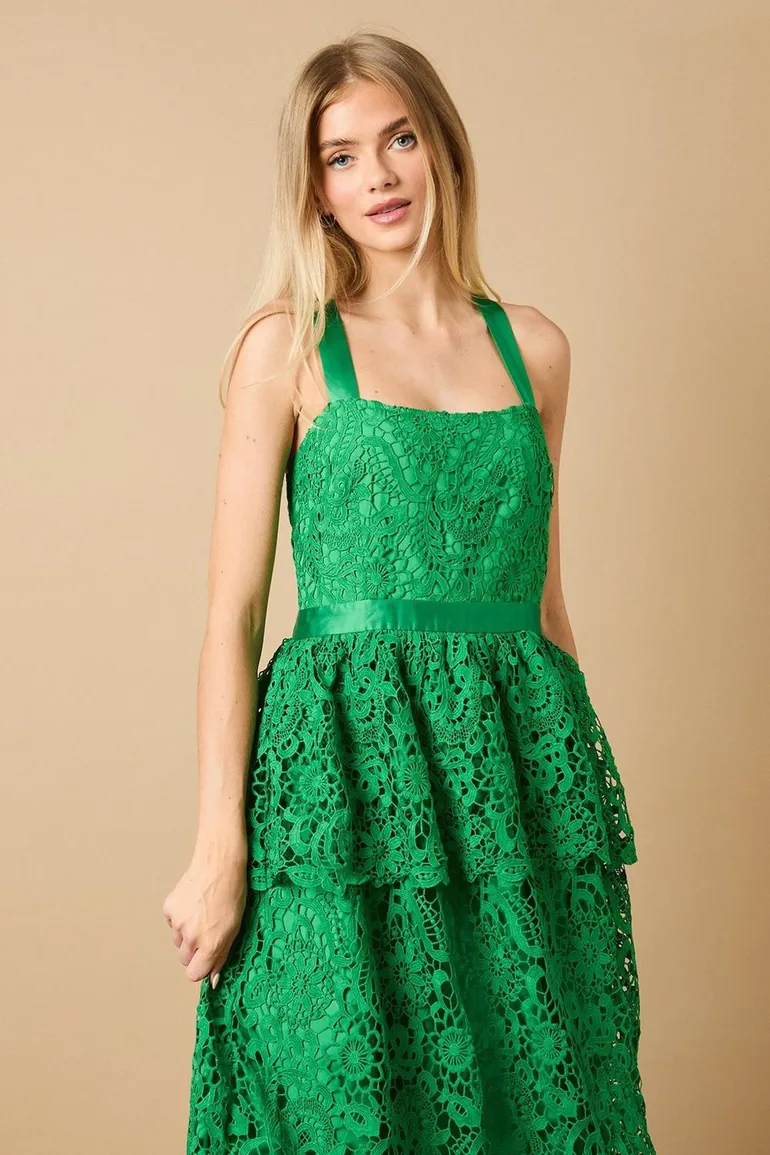 Cross Strap Tiered Lace Midi Dress Oasis : Evening Dresses : VogaCloset  Libya