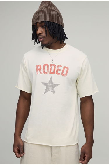 Tall Regular Fit Heavyweight Washed Buckle Detail Rodeo Star T-Shirt - ecru
