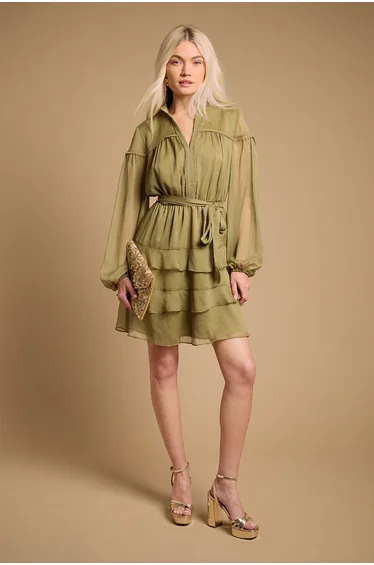 Contrast Tiered Mini Dress