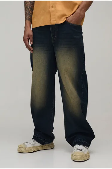 Vintage Tinted Wash Let Down Hem Relaxed Fit Jeans - vintage blue