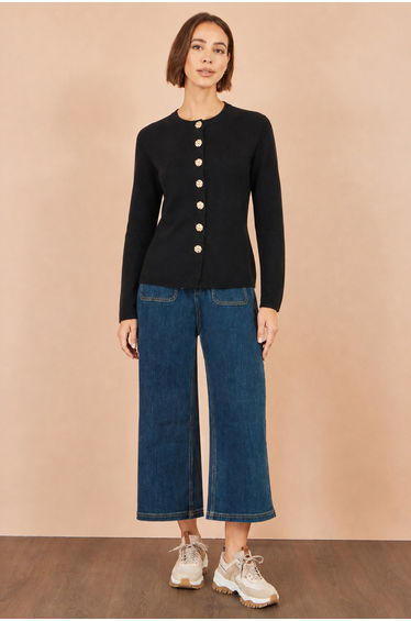 Yumi Black Knitted Fitted Peplum Cardigan