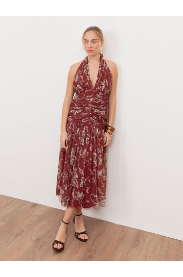 Anaya With Love Recycled Rust Floral Ruched Halter Neck Midaxi Dress