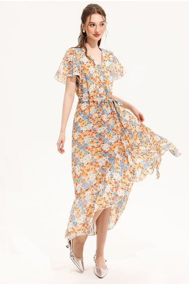 Josiane Floral V-Neck Midi Dress Yellow