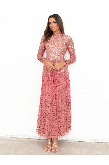 Maya Ombre Embellished High Neck Maxi Dress