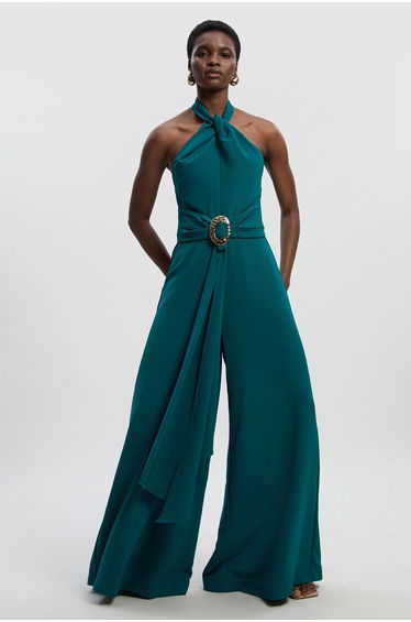 Petite Soft Tailored Trim Detail Wide Leg Jumpsuit