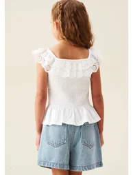 Charlie Broderie Frill Shirred Vest Top - 1