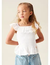 Charlie Broderie Frill Shirred Vest Top - 3