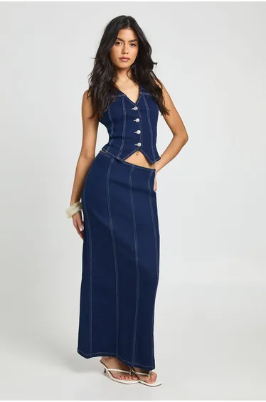 Stretch Maxi Denim Skirt - indigo