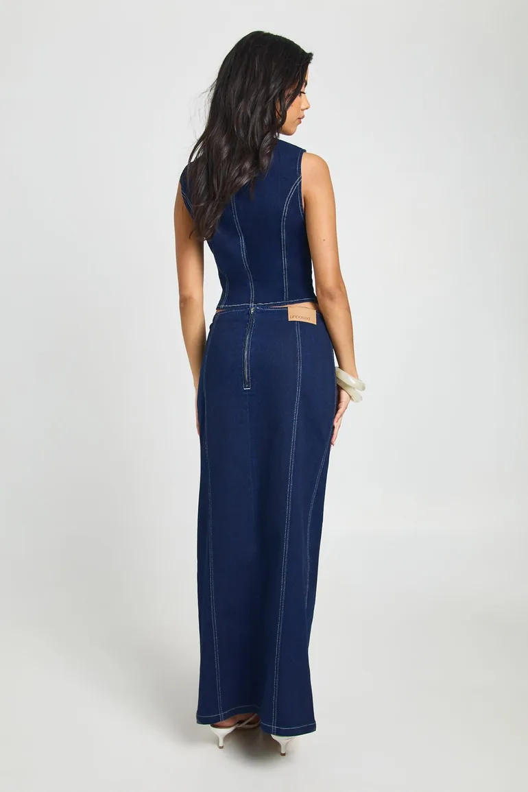 Stretch Maxi Denim Skirt - indigo - 1