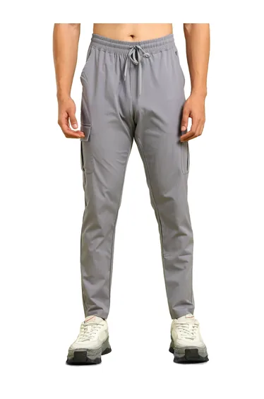 Men Solid Relaxed Fit Cargo Pants with TS FLEXI
