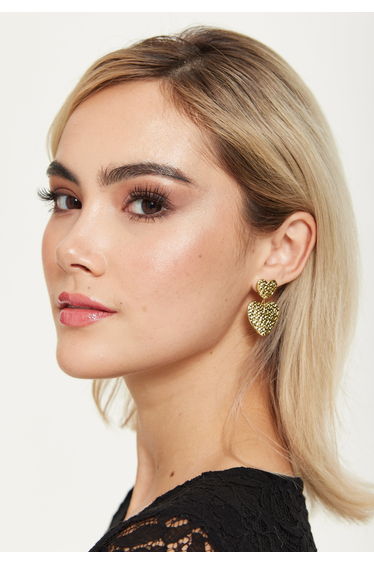 Gold Textured Double Heart Earrings