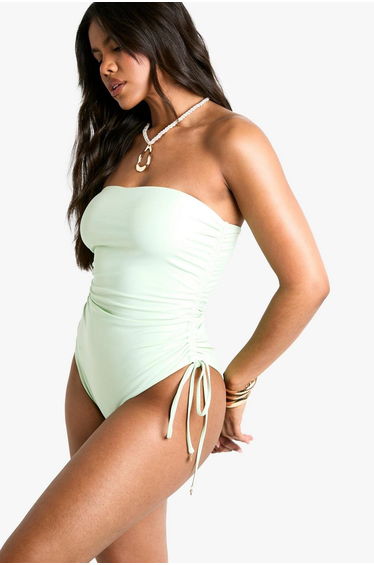 Pearl Trim Bandeau Swimsuit - sage