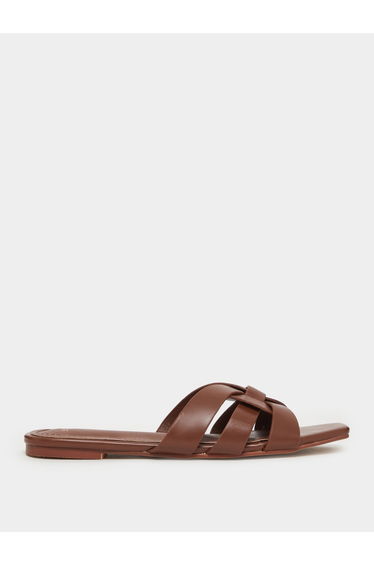 Brown Woven Strappy Flat Sandals