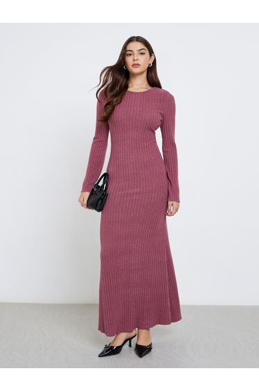 Pink Brushed Knit Sweater Maxi Dress