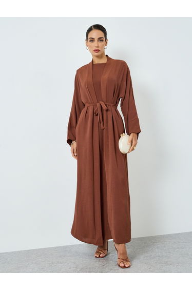 Women Solid Long Sleeve Abaya and Dress Modest Set