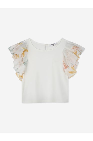 Chloé Girls Palm Grove Ruffle Top in Ivory