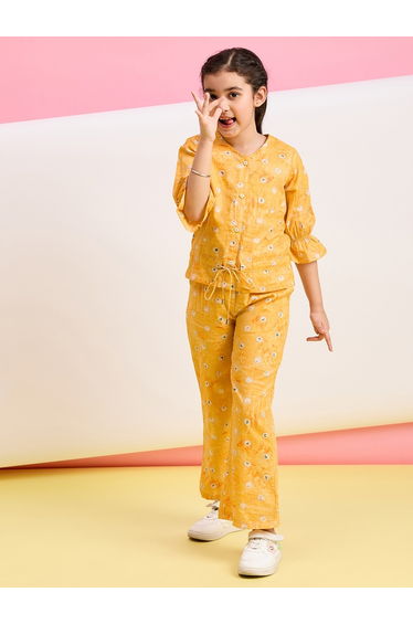 Floral Print 3/4 Sleeves Top and Pants Set