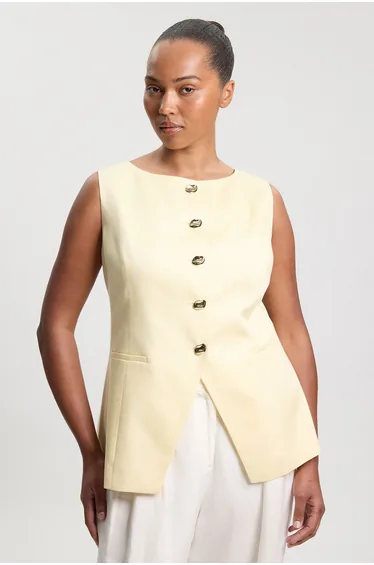 Plus Size Tailored Linen Statement Button Front Waistcoat