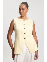Plus Size Tailored Linen Statement Button Front Waistcoat