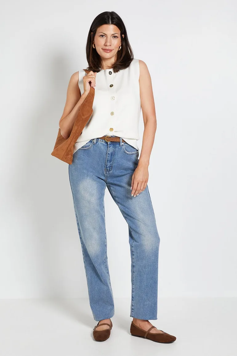 Button Detail Knitted Vest Top - 1