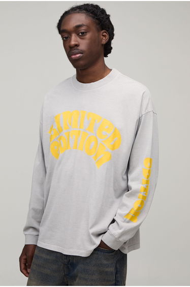 Stone Oversized Limited Edition Print Washed Long Sleeve T-Shirt - stone