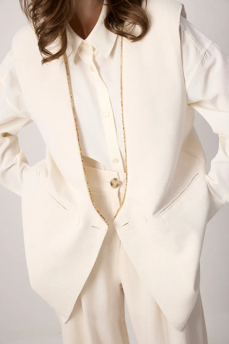 PEARL DETAILED LINEN VEST - 1