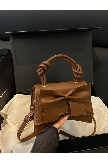 Coffee Brown Bow Handbag with Adjustable Strap