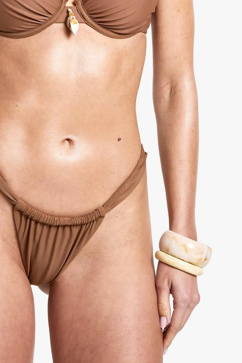 Shell Trim Ruched Tanga Bikini Bottoms - 2