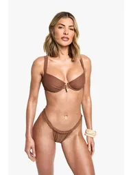 Shell Trim Ruched Tanga Bikini Bottoms - 1