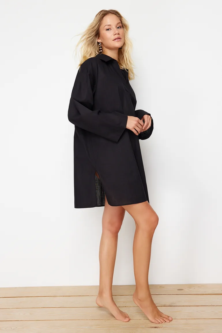 Shop Black Mini Woven Beach Dress Online in Oman