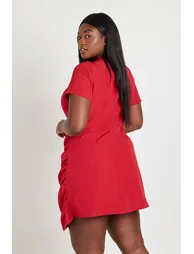 فستان بوهو أحمر قصير بقصة مستقيمة- للمقاسات الكبيرة - 2