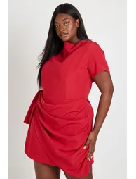 فستان بوهو أحمر قصير بقصة مستقيمة- للمقاسات الكبيرة - 1