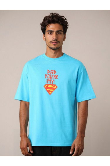 Men Blue Boxy Fit Graphic T-Shirt