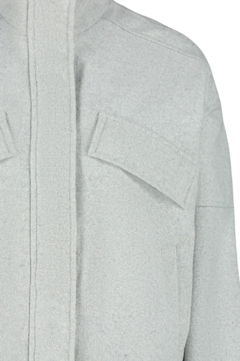 Gray Oversize Stamped Bomber Coat - 6