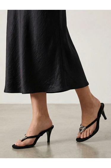 Black Cone Heels Sandals with Gold Detail
