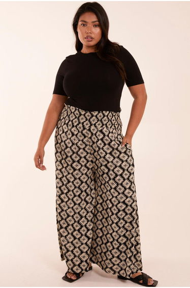Curve Shirred Wide Leg Aztec Trouser