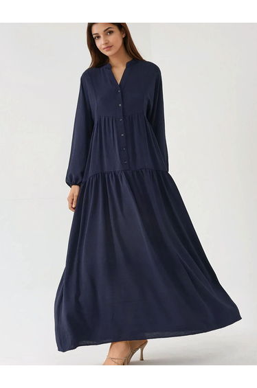 Textured V-Neck Maxi Dress with Button Detail