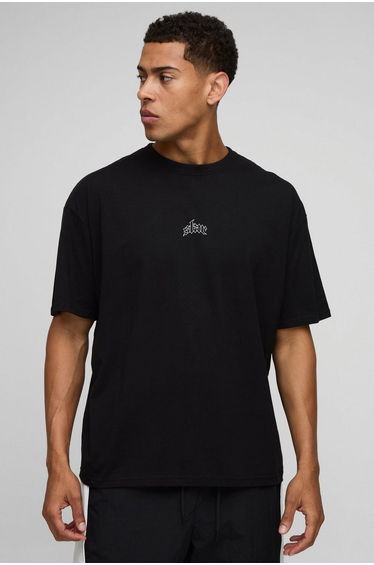 Black Oversized Star Printed T-Shirt - black