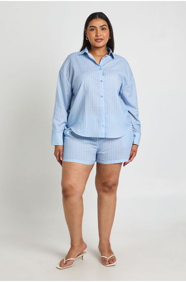 Plus Stripe Elasticated Waist Short - blue