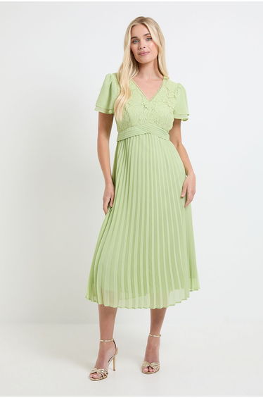Petite Lace Pleat Detail Midi Dress