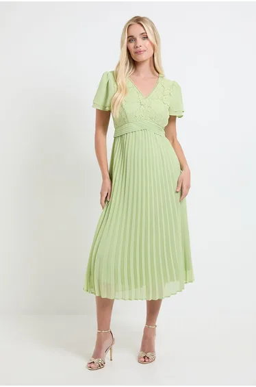 Petite Lace Pleat Detail Midi Dress