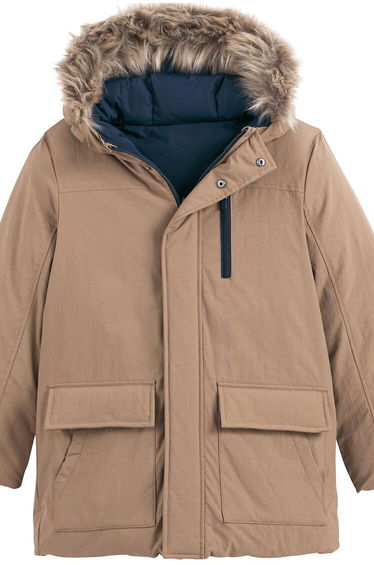 Reversible Parka with Faux Fur-Trimmed Hood