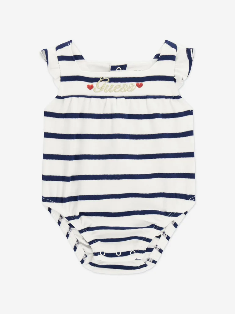Guess Baby Girls Striped Logo Romper in Navy